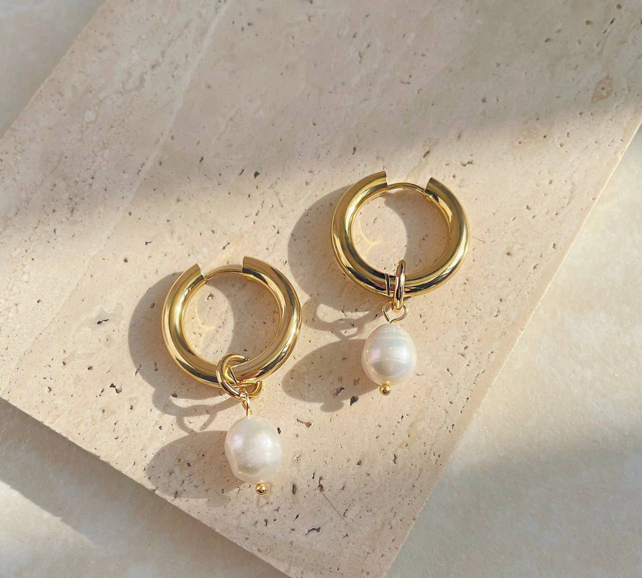 Gold Hoop Pearl Earring