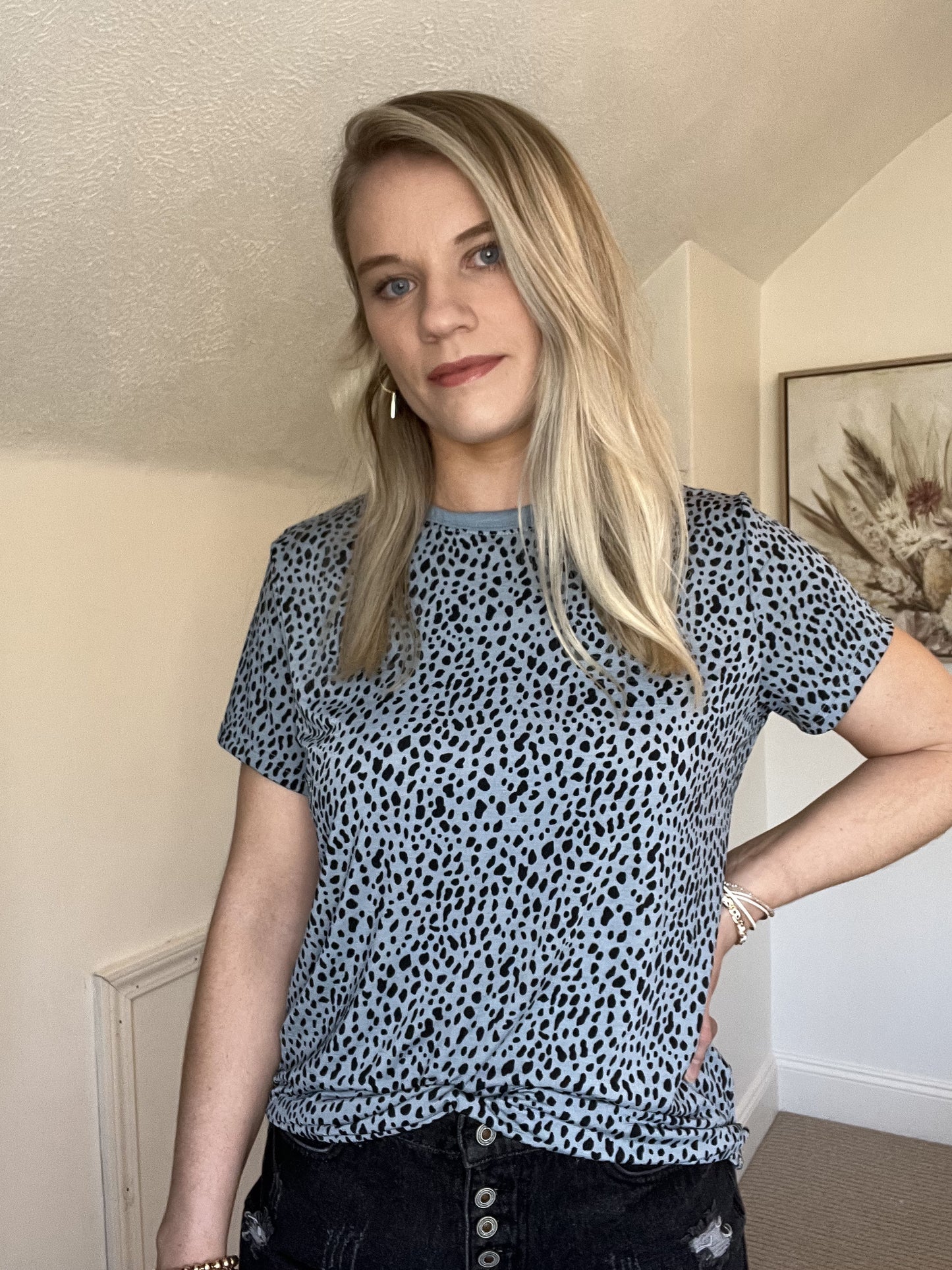 Gray and Black Cheetah Print Shirt