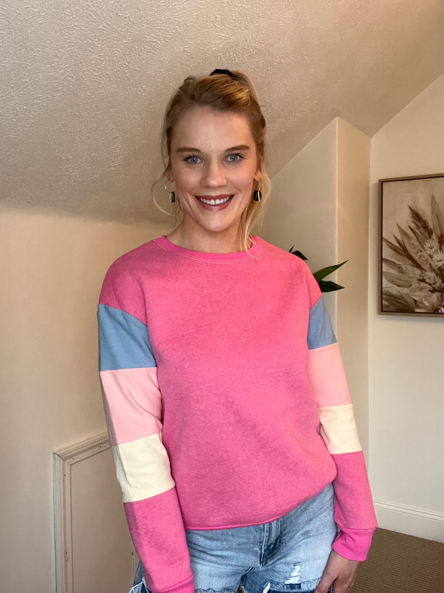 Pink Color Block Sweatshirt